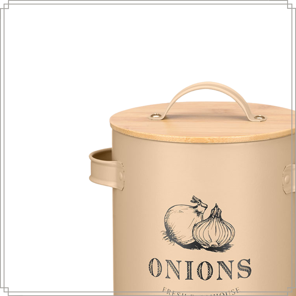 OTIX Uienpot Beige Uien Bewaarpot met Deksel Bamboe Voorraadpotten Metaal VIRGO - Afbeelding 8