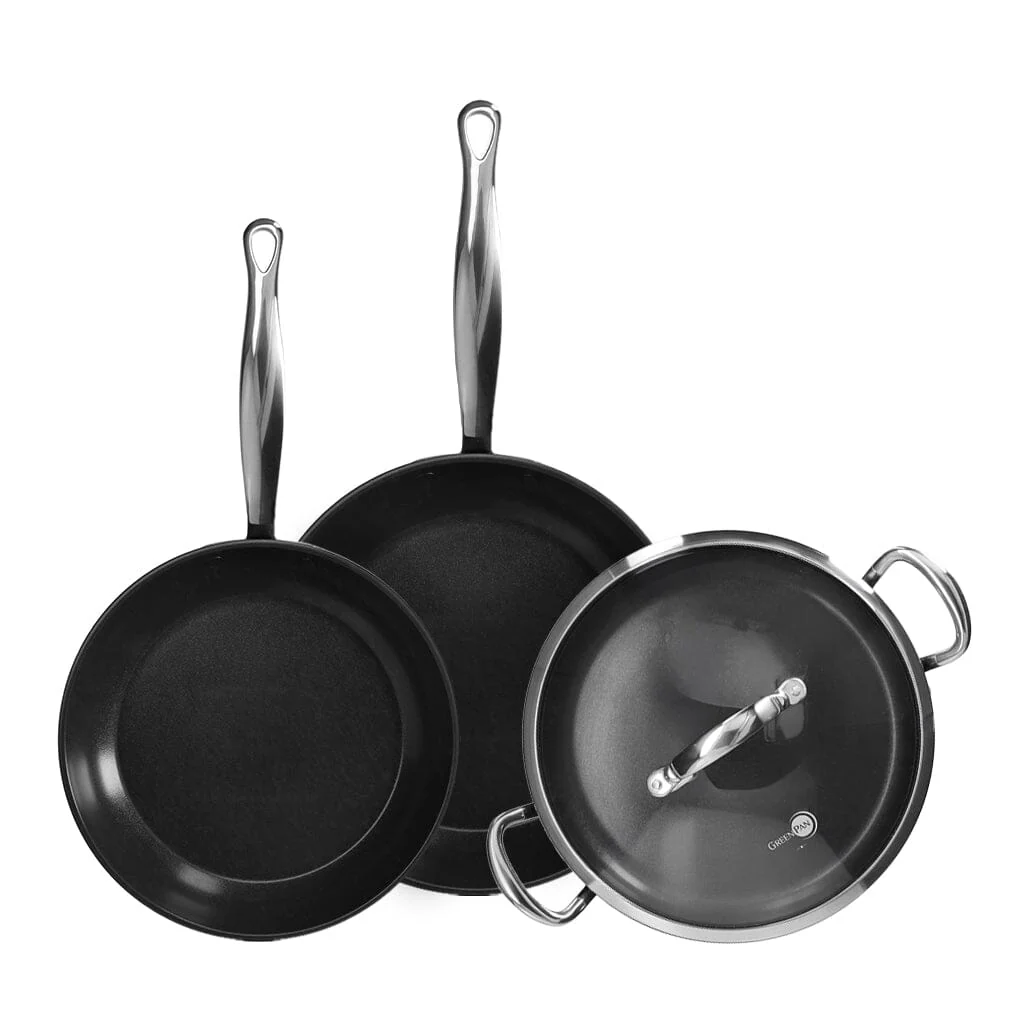 GreenPan - Barcelona Pro 4-delige Pannenset 24/28/30 cm - 2 koekenpannen + stoofpan met deksel