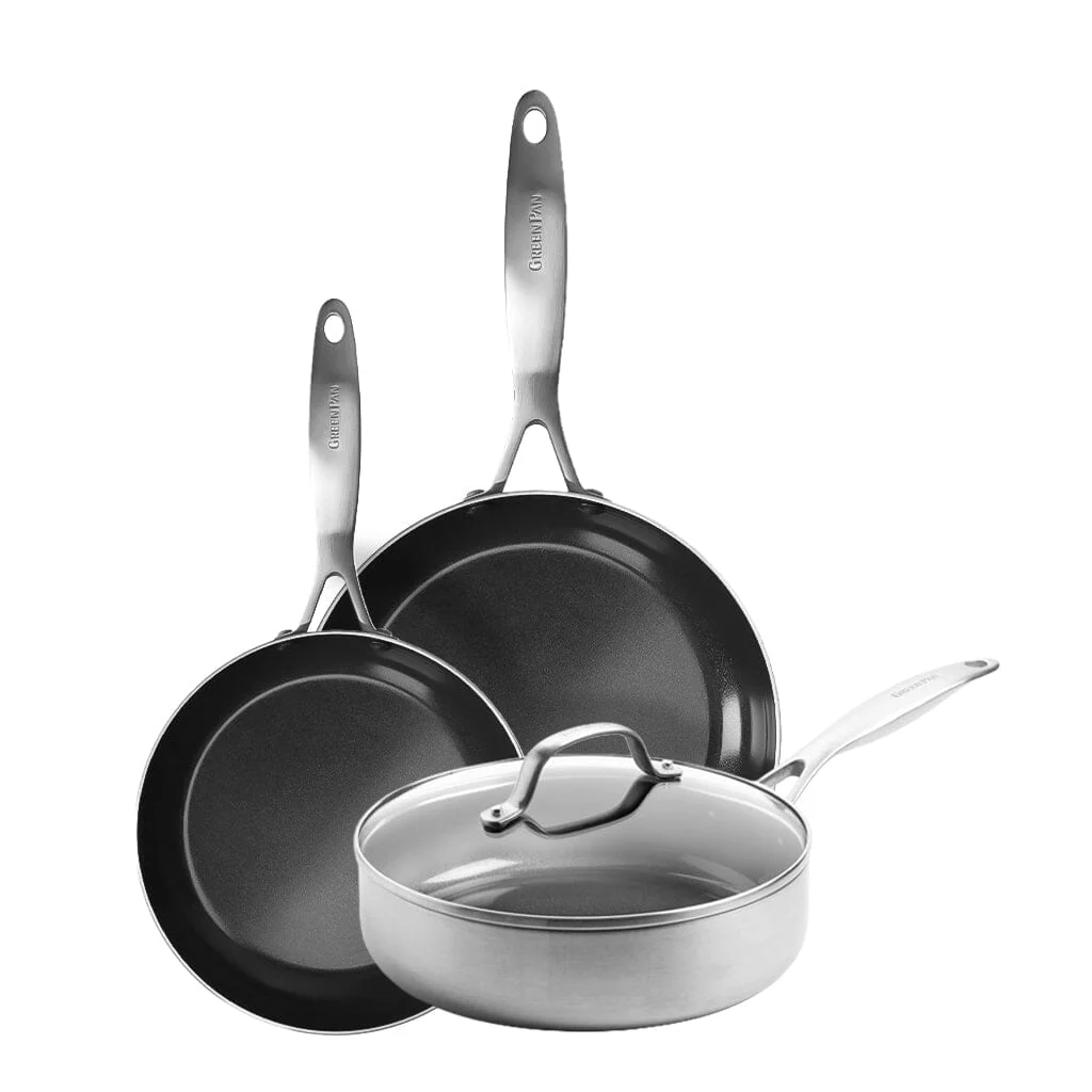 GreenPan - Geneva 4-delige Pannenset 18/24/24 cm - 2 Koekenpannen + Stoofpan met deksel