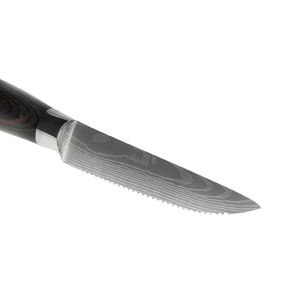 Shinrai Knives - Damascus Print 4 Steakmessen 12 cm - Afbeelding 5