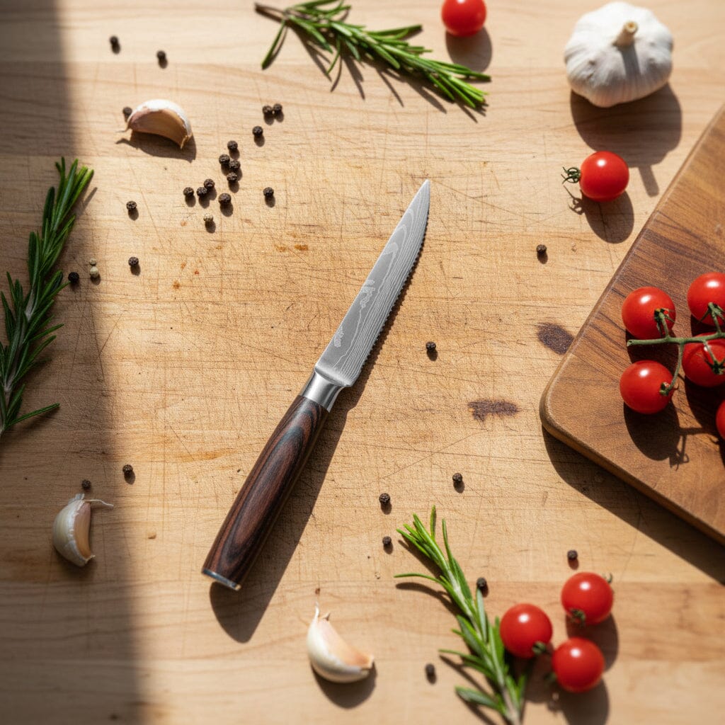 Shinrai Knives - Damascus Print 4 Steakmessen 12 cm - Afbeelding 6