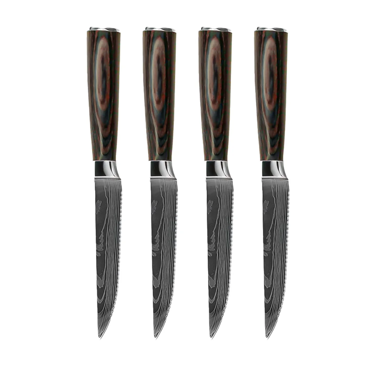 Shinrai Knives - Damascus Print 4 Steakmessen 12 cm - Afbeelding 2